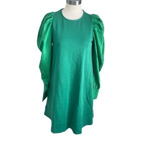 Area Stars Green Puff Sleeve Shift Dress Tunic Women's Small Cotton Blend